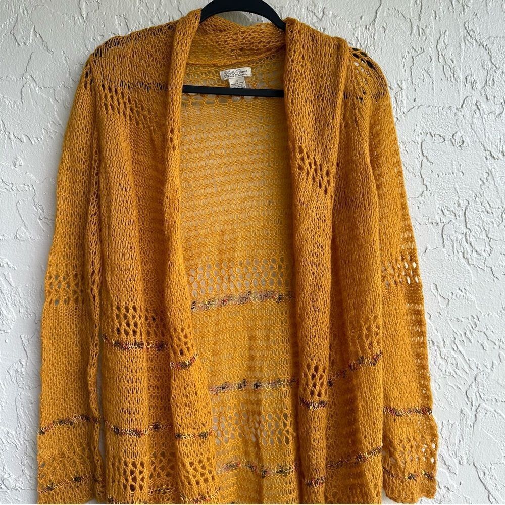 LUCKY BRAND Cardigan Women Small Longline Duster Knit Crochet Boho Wool - Picture 2 of 8